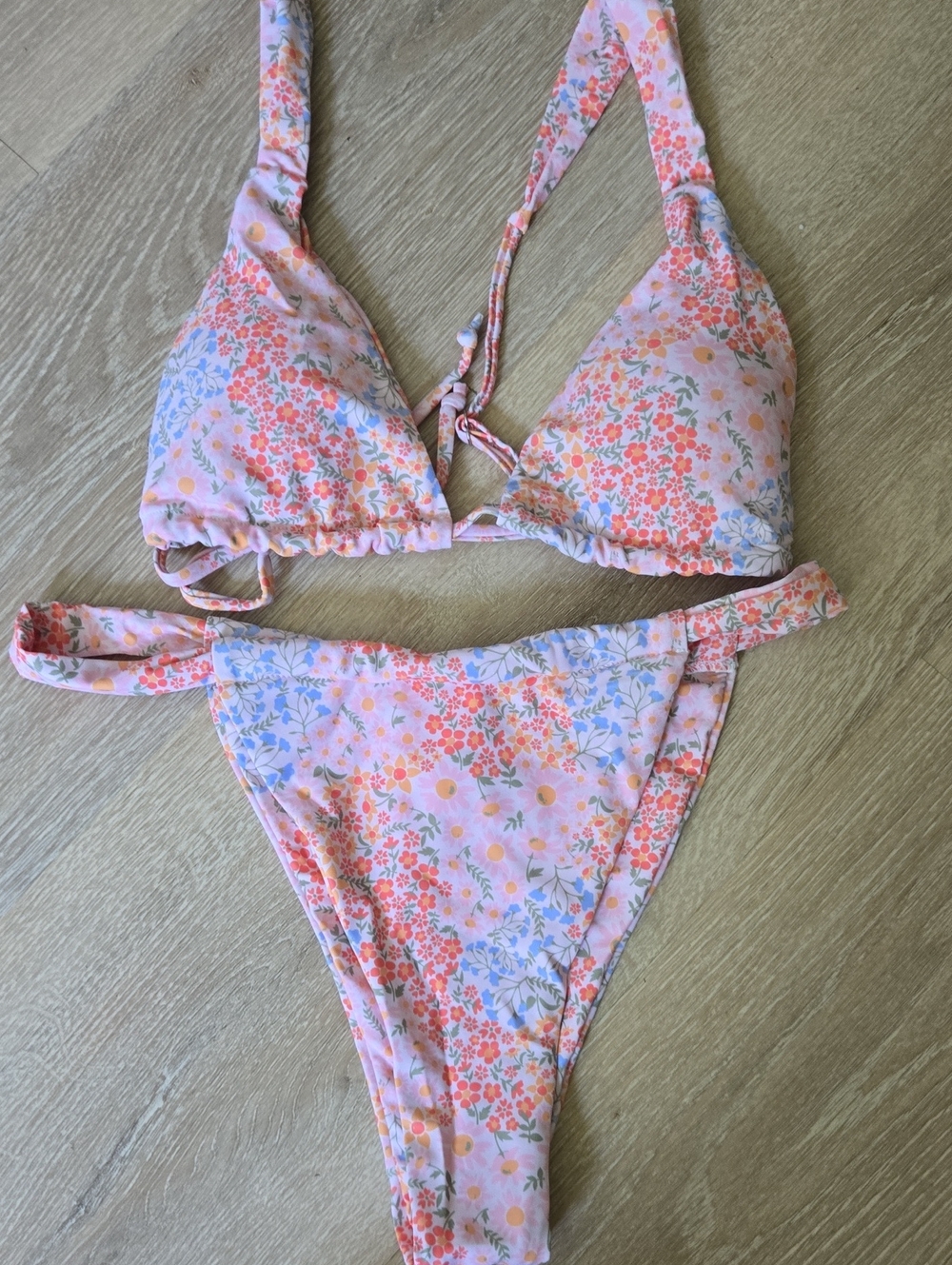 Floral Pink Triangle Bikini Set